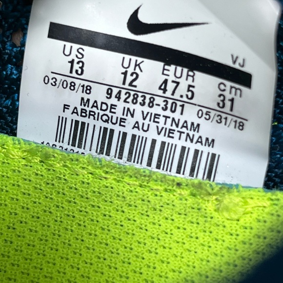 Nike Free RN Flyknit Men's Size 13 Running Shoes Blue White 942838-301 Sneakers - Picture 8 of 8